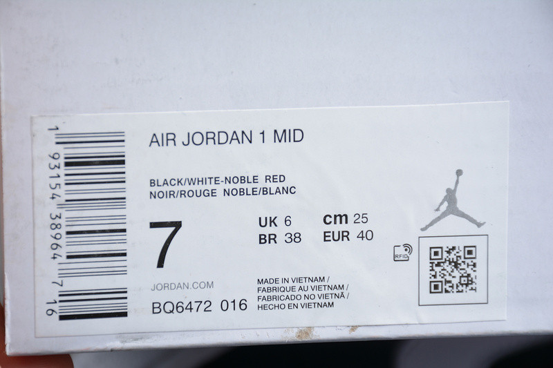 Jordan 1 Mid Black Noble Red BQ6472-016