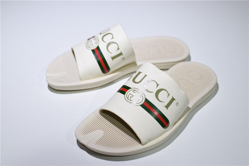 GC Leather SLIDE SANDAL WHITE WITH GG LOGO WOMENS 1K969E 3F7U F0090