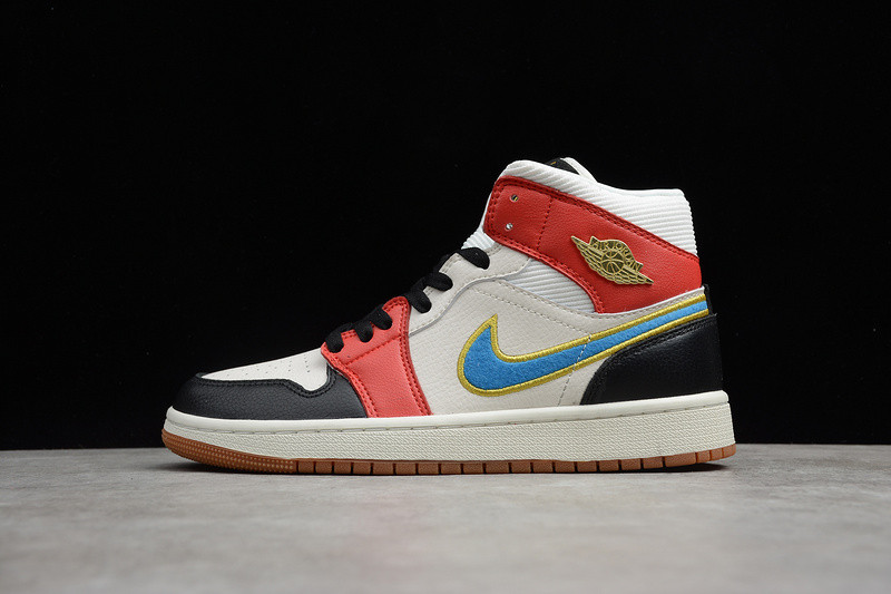 Air Jordan 1 Mid Sail Red Black Blue DC1426-100